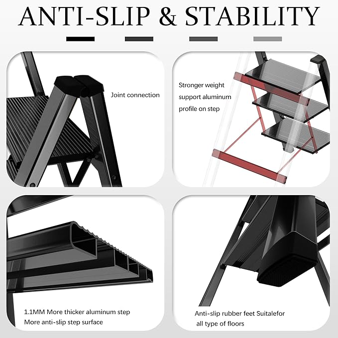 3 Step Ladder, Portable Step Ladder Folding, Lightweight Step Ladder - Image 6