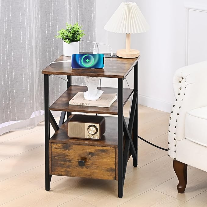 Nightstand Set of 2 with Charging Station and USB Ports, End Table Set of 2 - Image 7