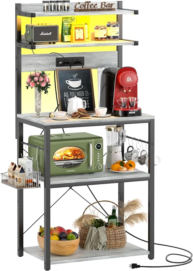 Aheaplus Bakers Rack with Power Outlet, Microwave Stand, 5 Tiers Coffee Bar by Aheaplus