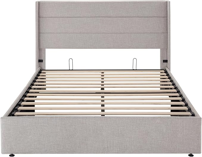 SHA CERLIN Queen Size Lift Up Storage Bed/Modern Wingback Headboard/Upholstered - Image 9