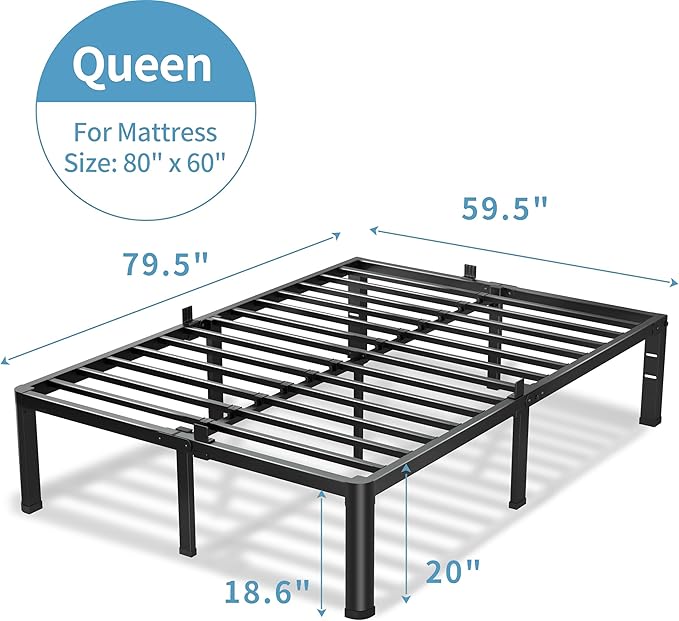 20 Inch Queen Bed Frame, 3500Lbs Heavy Duty Metal Platform - Image 3