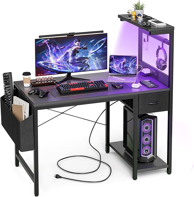Gaming Desk 55 Inch with Power Outlet and LED Light, Computer Desk with by Unknown