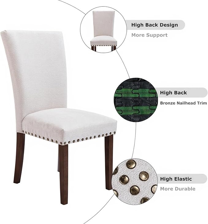 Set of 6 Beige Upholstered Dining Chairs – Farmhouse Kitchen Chairs - Image 4