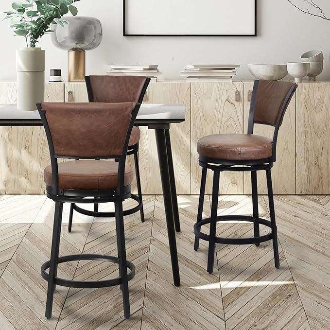 Bar Stools Set of 2, 25 Inch Metal Counter Height Bar Chairs, Modern Faux - Image 7