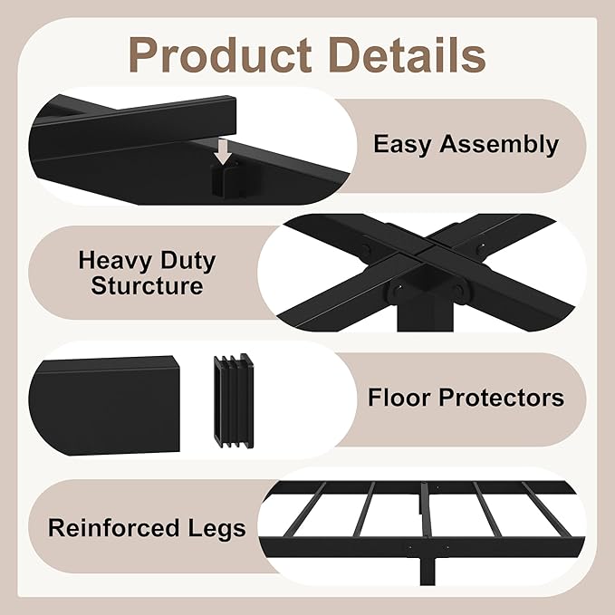 5 Inch Low King Size Bed Frame, Heavy Duty Bed Frame King Size Low Profile - Image 5