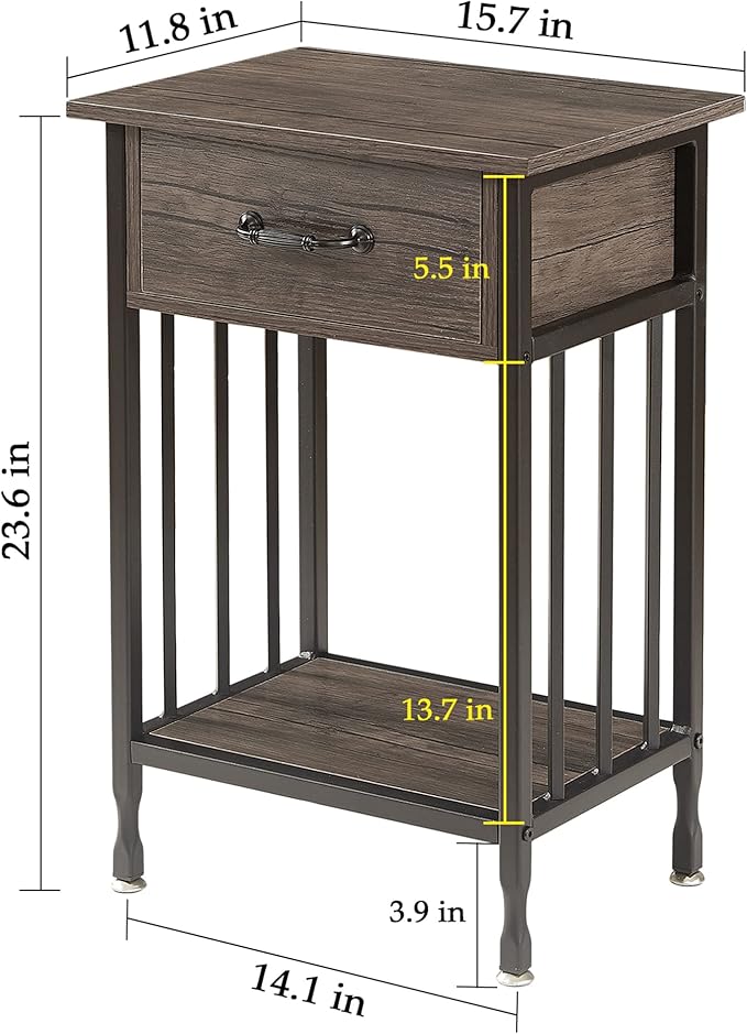 VECELO Nightstands Set of 2, Industrial Side Table/End Tables - Image 3