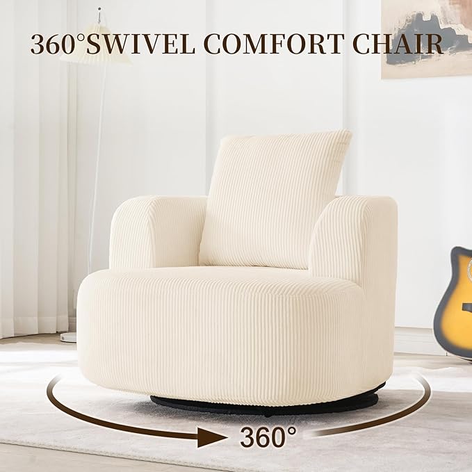 Furnimart 360° Swivel Barrel Accent Chair, Round Upholstered Comfy Lounge Chair - Image 4