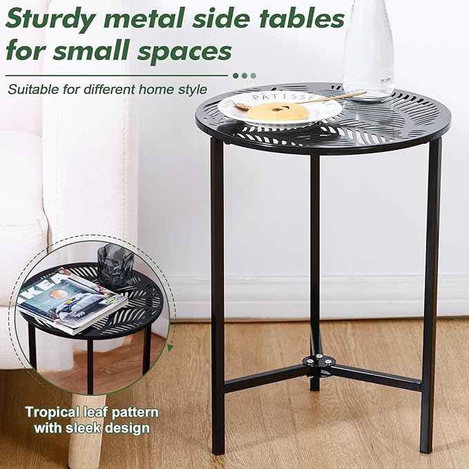 1 Packs 13" Metal Outdoor Side Tables Small Black Outside End Table - Image 4