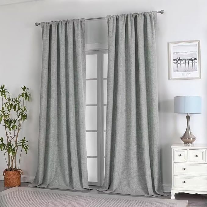 Joydeco Natural Linen Curtains 108 inch Length 2 Panels Set Burg 100% Blackout - Image 7