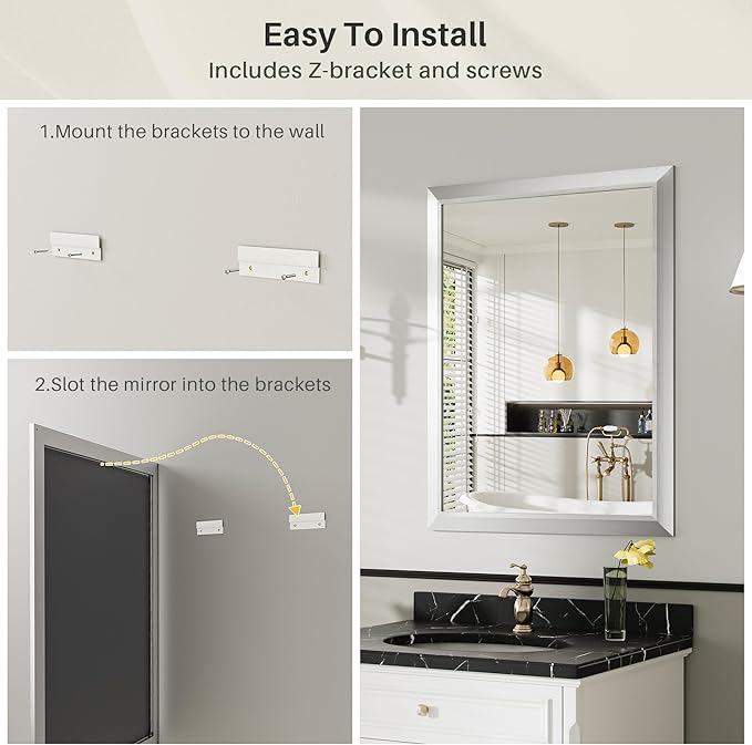 36x32 Inch Silver Bathroom Mirror - Image 7