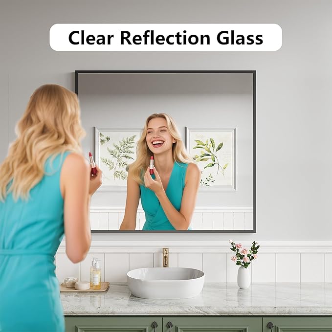 Bathroom Mirror 36x40 Black Bathroom Wall-Mounted Mirrors, Modern Vanity Mirror - Image 6