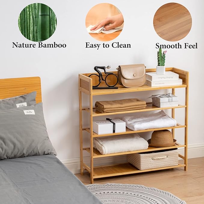 Bamboo Shoe Rack Organizer, 5 Tier Shoe Shelf Storage Organizer, - Image 6