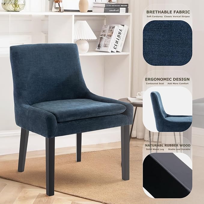 COLAMY Modern Dining Chairs Set of 2, Upholstered Corduroy Accent Side Leisure - Image 6