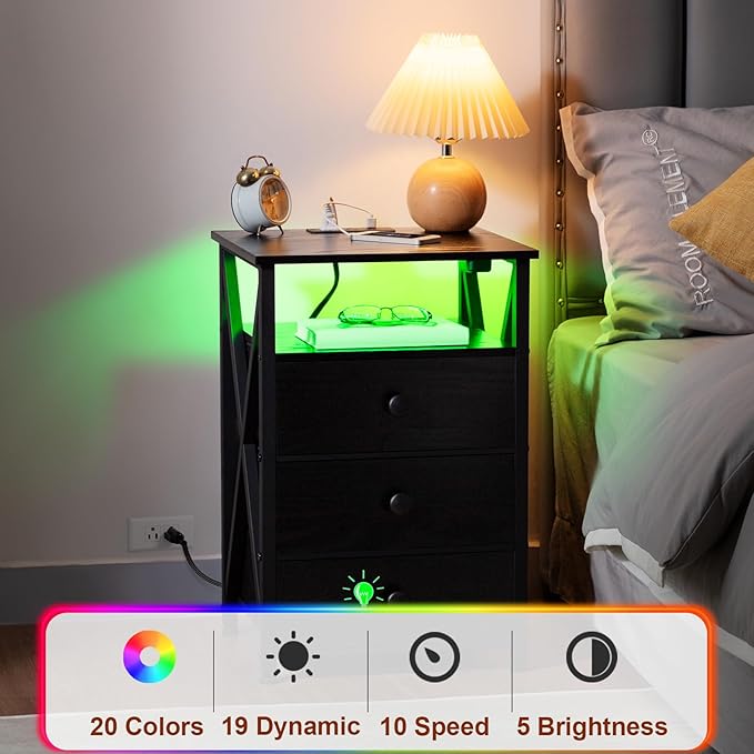 AMHANCIBLE LED Nightstand with Charging Station, Smart End Side Table with USB - Image 5