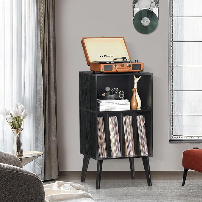 Lerliuo Record Player Stand, Mid-Century Vinyl Storage Cabinet Table - Image 2