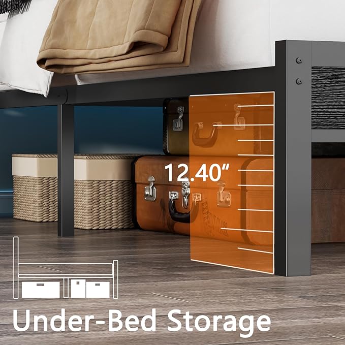 Furnulem Queen Bed Frame with Headboard & 2 Fabric Drawers, Bed Frame Queen - Image 7