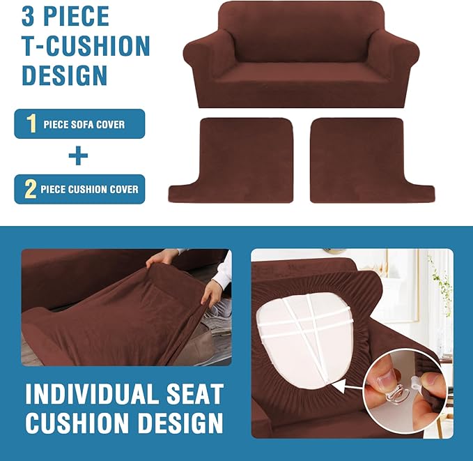 H.VERSAILTEX Sofa Cover 3 Piece T Cushion Loveseat Slipcovers Thick Velvet - Image 4