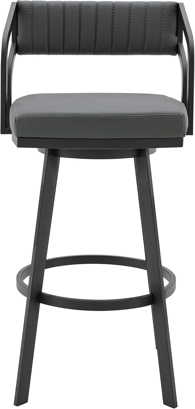 Armen Living Scranton Modern 26" Seat Height Gray Faux Leather and Black Steel - Image 4