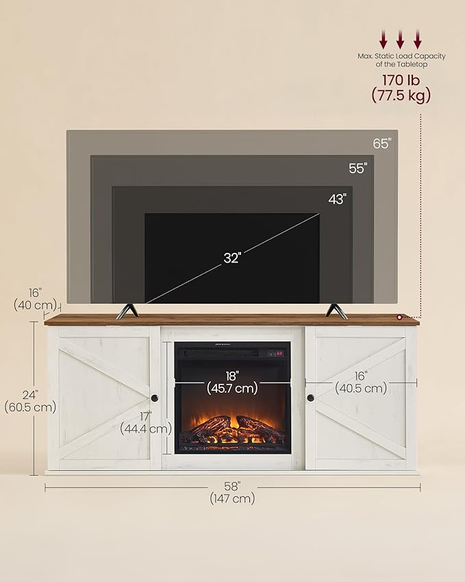 VASAGLE Fireplace TV Stand for TVs up to 65 Inches, 18-Inch ELectric Fireplace - Image 6