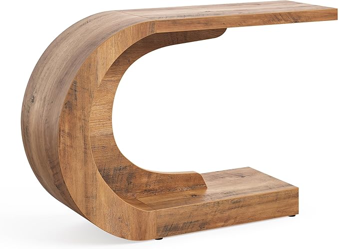 LITTLE TREE 43.3 Inches Farmhouse Console Table, 2-Tier C-Shaped Sofa Table - Image 9