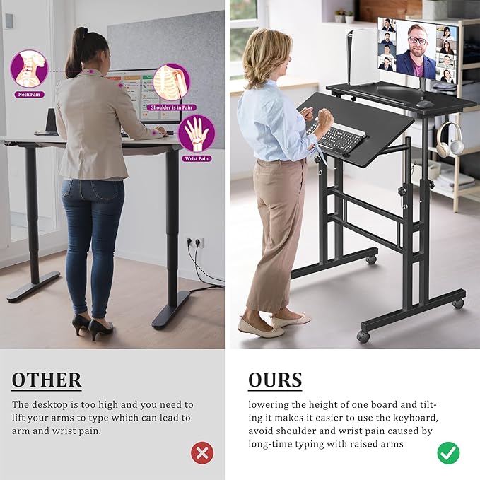Small Standing Desk with Wheels, Tall Mobile Stand Up Table, Portable Standing - Image 6