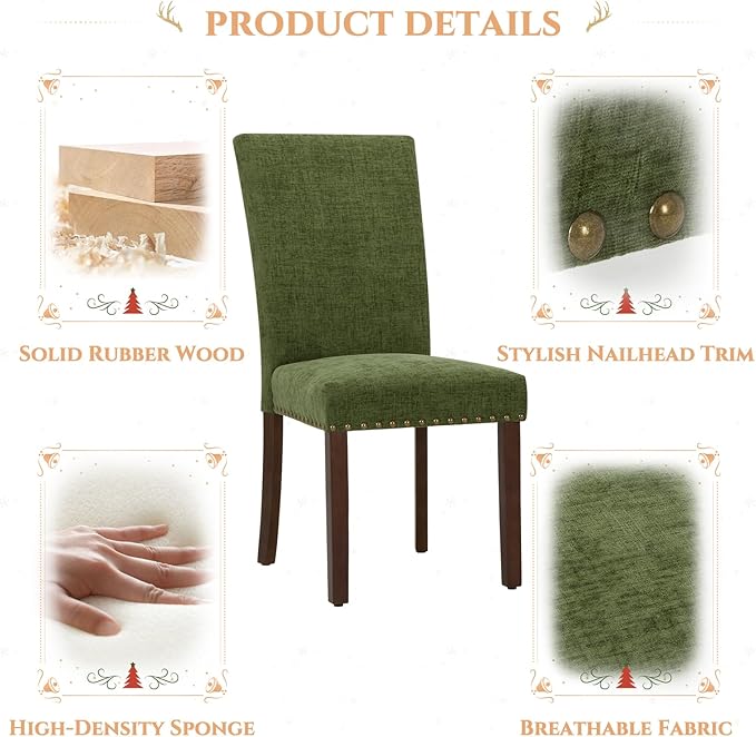 Parsons Dining Chairs Set of 4, Upholstered Nailhead Dining Room Kitchen Side - Image 5