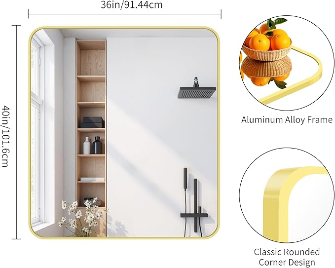 FORBATH 40x36 Inch Gold Bathroom Mirror - Image 8