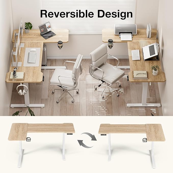 51" Reversiable L-Shaped Electric Standing Desk Adjustable Height Gaming Stand - Image 5