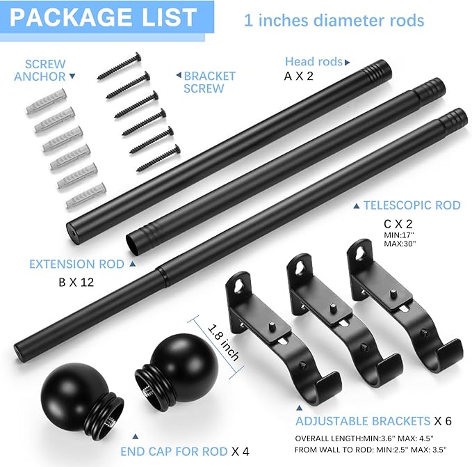 Curtain Rods for Windows 16 to 120 Inches, Curtain Rod Max Adjustable Length of - Image 3