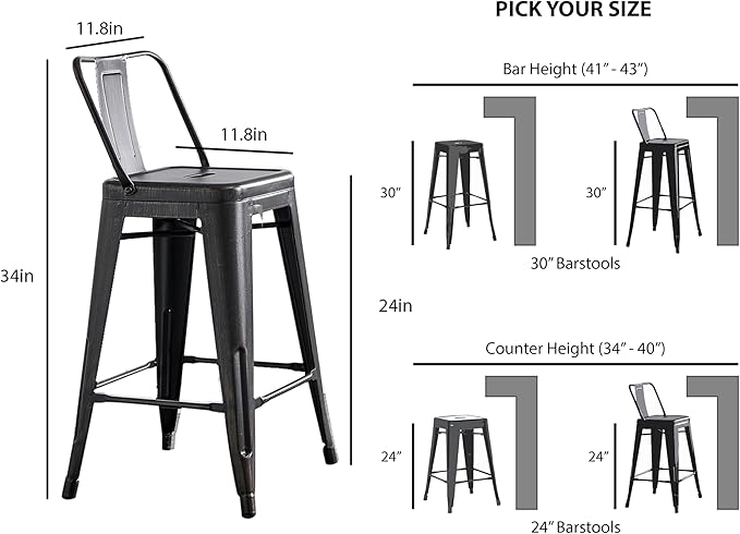AC Pacific 24” Metal Barstool Set of 2 – Country Rustic Style - Image 3