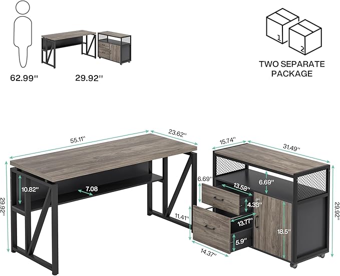 Tribesigns Office Desk with Drawers Sets, 55 inches L Shaped Computer Desk with - Image 2