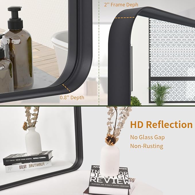 Bathroom Mirror 30x40 inch, Modern Round Corner Bathroom Vanity Mirror - Image 2