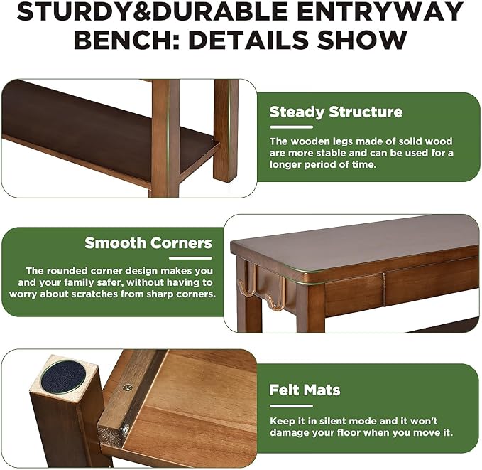 Wood Shoe Bench Entryway with Drawer: 2-Tiers Wooden Storage Shoe Rack with - Image 4