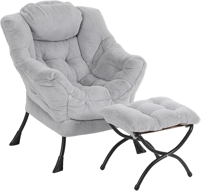 Lazy Chair with Ottoman, Modern Reading Chair with Folding Footrest, by Furlide