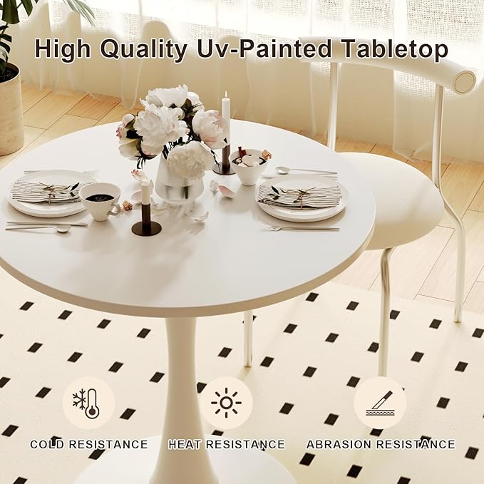 White Round Dining Table for 2 Person, 24 Inch Small Tulip Table - Image 8