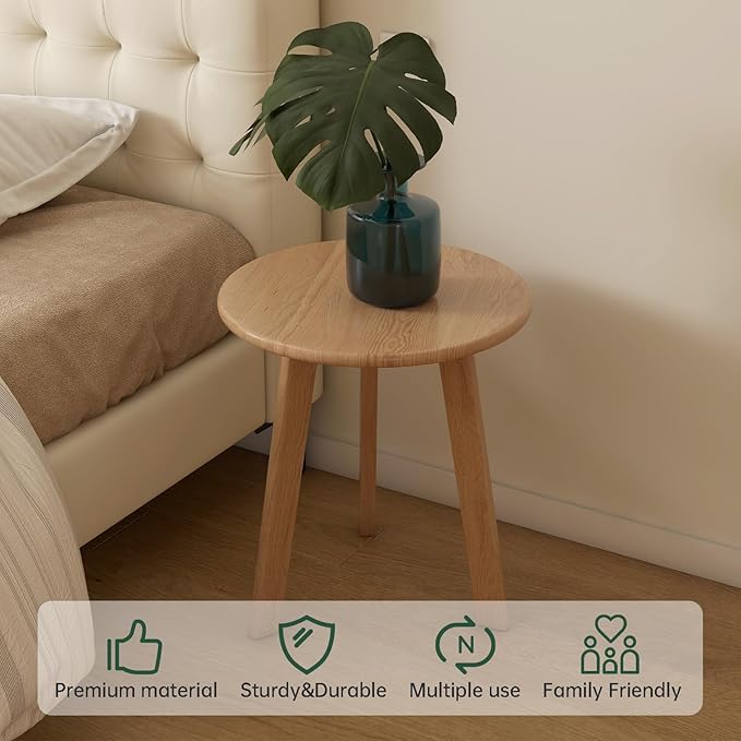 100% Solid Oak Round Side Table, Small Bedside Table - Image 6