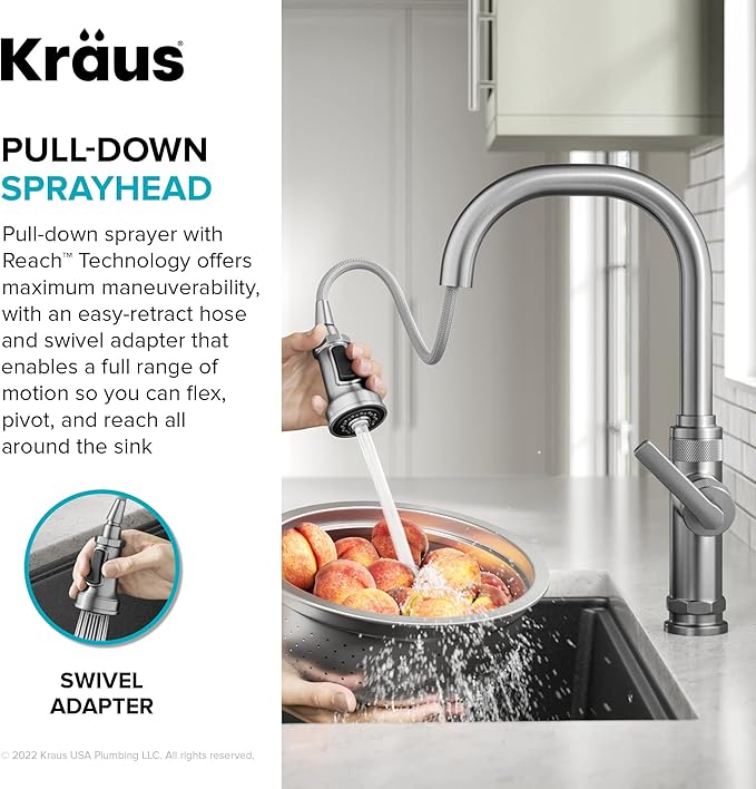 KRAUS Allyn Industrial Pull-Down Single Handle Kitchen Faucet in Spot-Free - Image 8