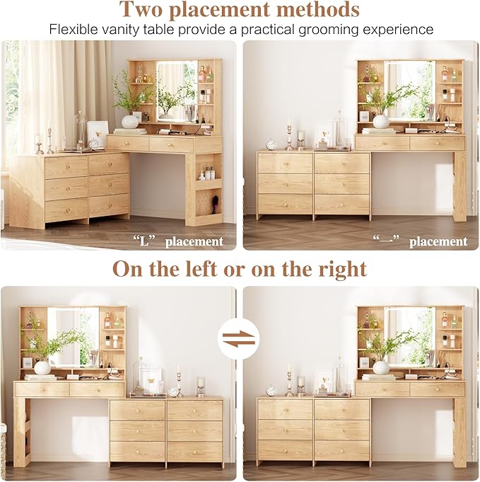 Large Makeup Vanity Desk with Mirror and Lights, Vanity Desk with 8 Drawers & - Image 4