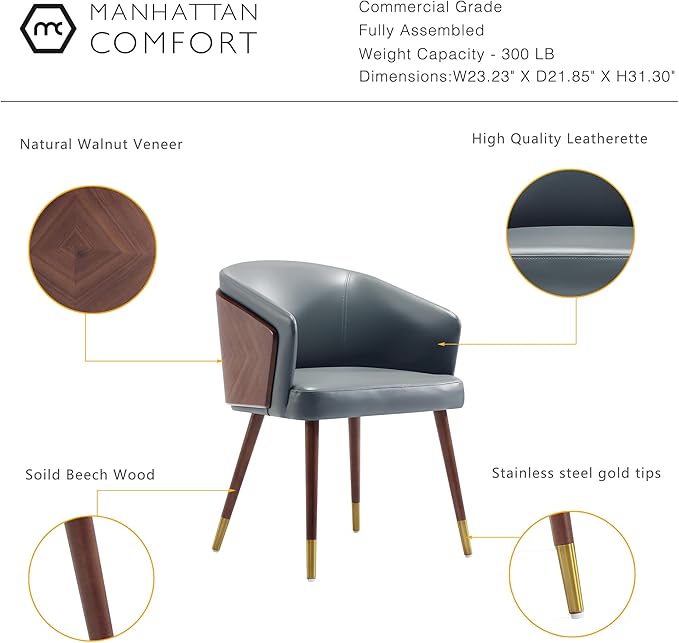 Manhattan Comfort Reeva Modern Dining Chair Upholstered in Tight Fit Leatherette - Image 3
