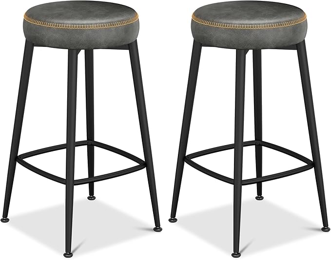 Counter Height Bar Stools, Upholstered Faux Leather Kitchen Counter Stools - Image 8