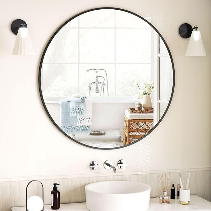 Round Mirror 36" Black Wall Mounted Circle Mirrors Vanity Mirror - Image 3