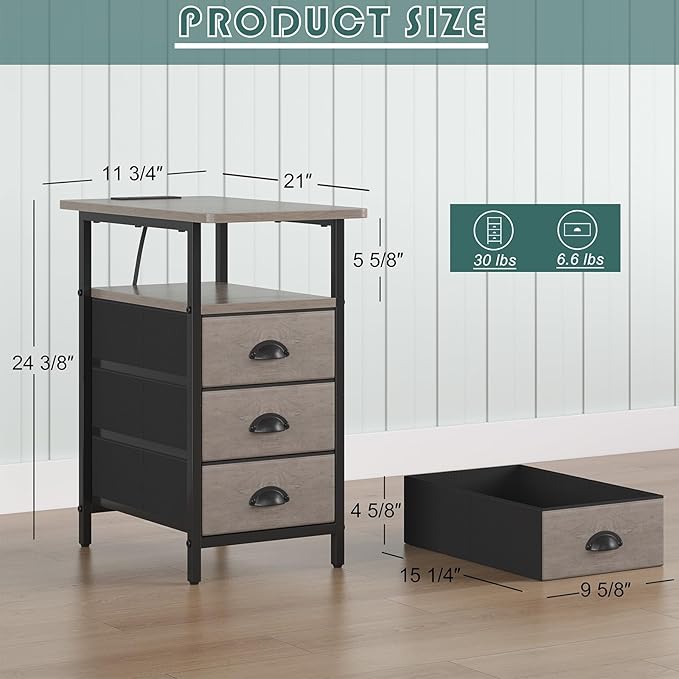 End Table with Charging Station, Side Tables Livingroom with USB Ports and - Image 3