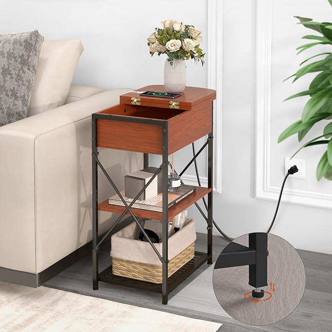 Narrow Side Table with Charging Station, End Table with 3 USB Ports and 2 AC - Image 4