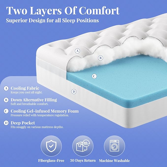 OhGeni Cooling 4 inch Dual Layer Full Mattress Topper, 2 inch Cooling Gel - Image 11