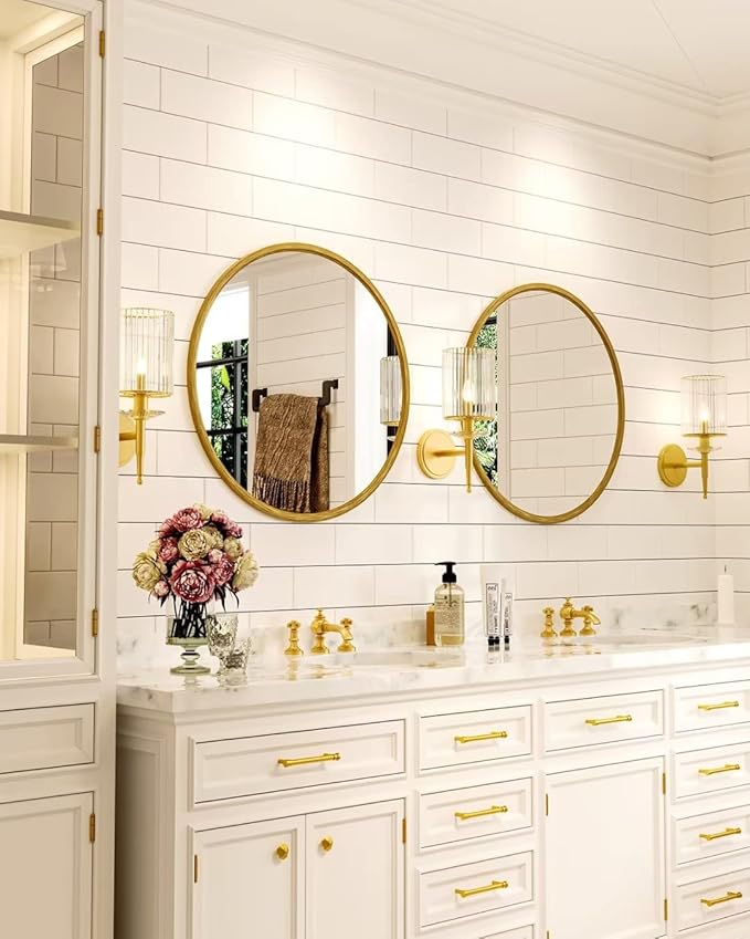 Growsun 24 inch Retro Gold Round Mirror Circle Wall Mirror - Image 2