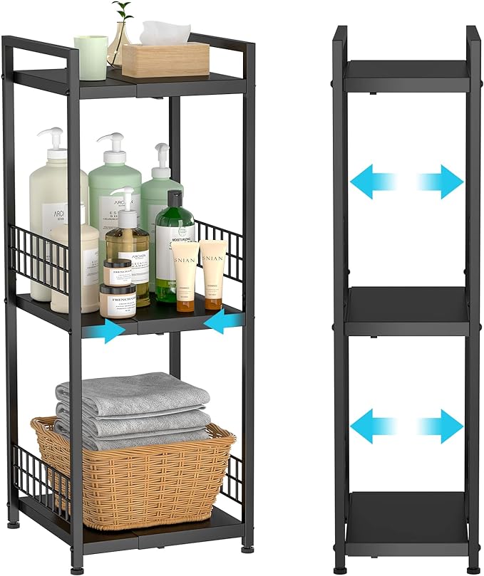 3-Tier Metal Shelving Unit, Expandable, Free-Standing, Open Floor Shelves by DAOUTIME