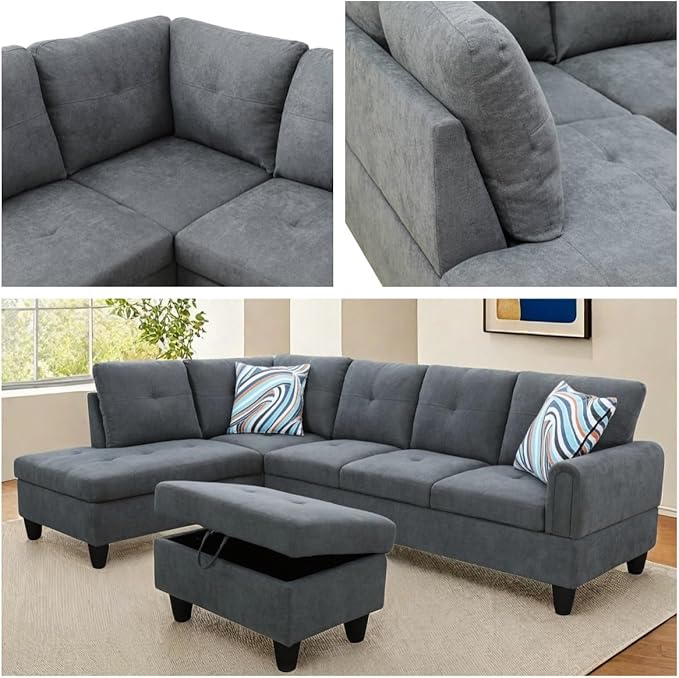 NAYSAYE Sectional Couch with Ottoman Storage, L Shaped Couch Sofa Furniture Sets - Image 6