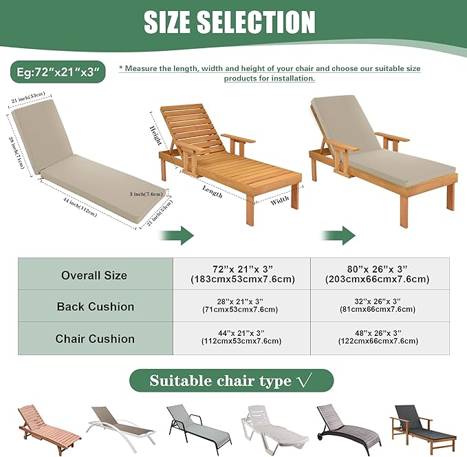 Chaise Lounge Cushions Outdoor Set of 4 - Image 8