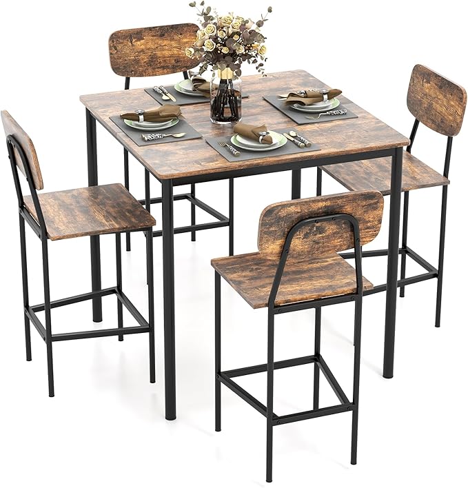 Tangkula Bar Height Table and Chairs, Counter-Height Dining Table Set, Pub - Image 8