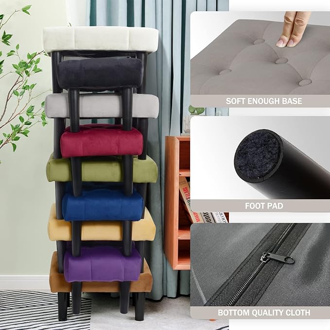 HOUCHICS Small Footstool Ottoman, Velvet Soft Footrest Ottoman - Image 4